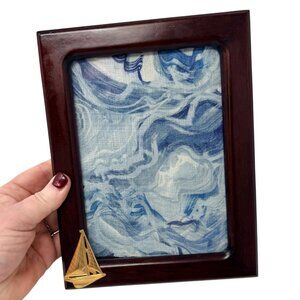 Vintage Rosewood Nautical Picture Frame‎ Brass Sailboat 5x7